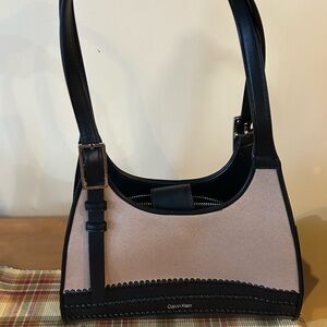 Calvin Klein Black and Tan Shoulder Bag